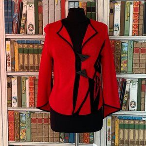 Jaskar Red Black Hand Painted Wearable Art Cardigan Jacket Small